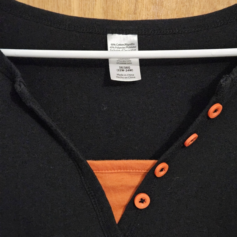 Womens Applique Blk & Orange 3 Xl Pumpkin 3/4 Sleeve Top - Picture 2 of 5
